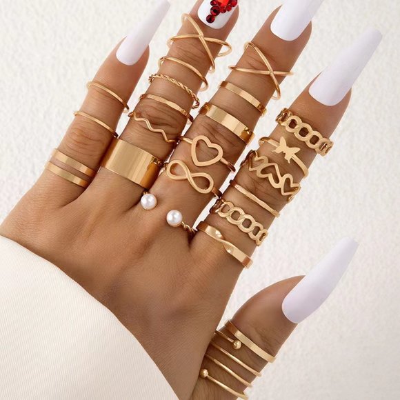 3/$35 Vintage Gold Plated Stackable Joint Knuckle Rings Set Pack Heart Pack - Picture 8 of 8